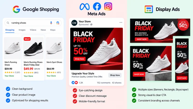 Black Friday ecommerce ad creatives and product images