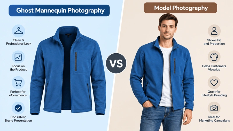 Comparison of ghost mannequin and model photography