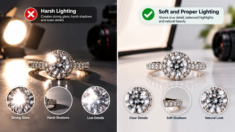 Harsh and soft lighting comparison for jewelry photography