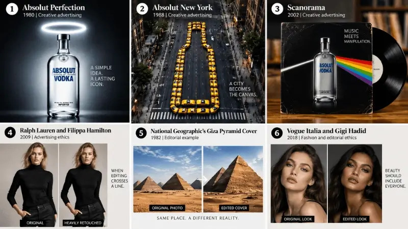 Conceptual examples of image manipulation in advertising
