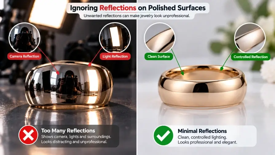 Unwanted reflections on polished jewelry surfaces