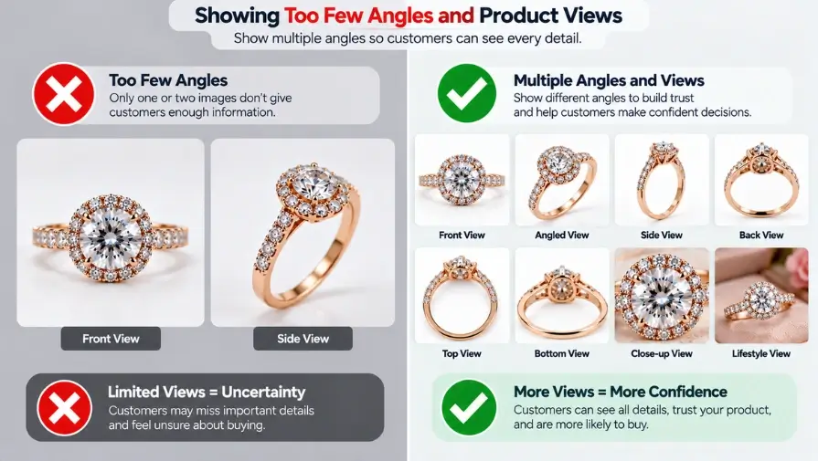 Multiple product angles and views for jewelry photography