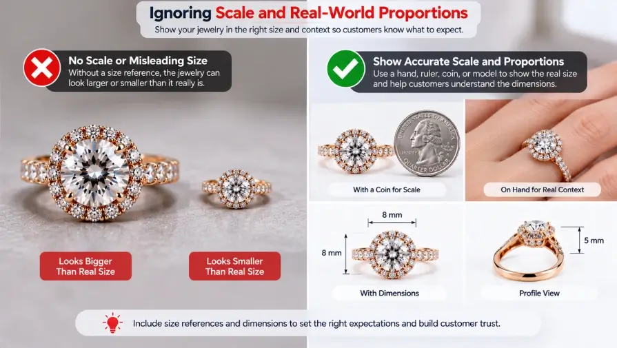 Showing real-world scale and proportions in jewelry photography