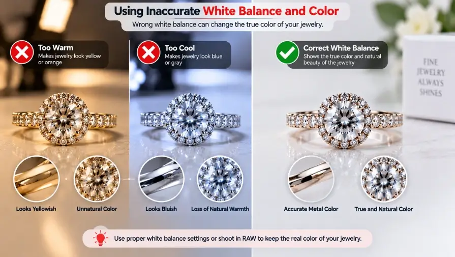 Incorrect and accurate white balance in jewelry photography
