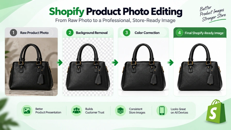 Shopify product photo editing from raw image to finished product photo